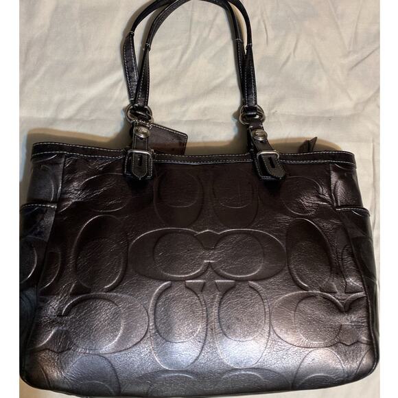 Coach Charcoal Distressed Leather Satchel Handbag Purse - Picture 1 of 11